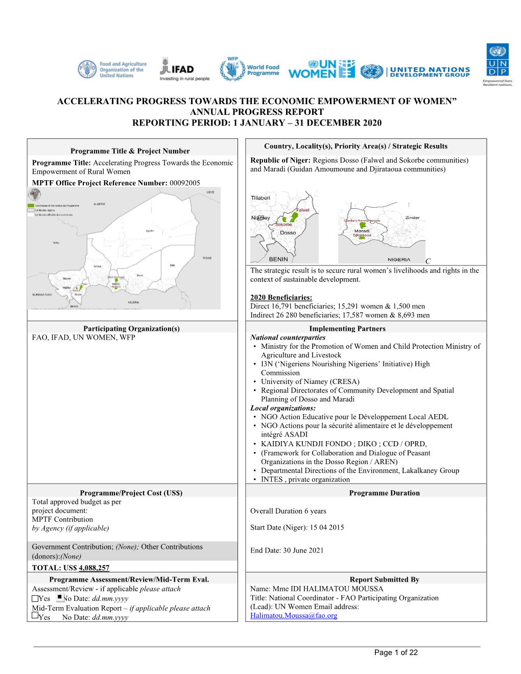 Accelerating Progress Towards the Economic Empowerment of Women” Annual Progress Report Reporting Period: 1 January – 31 December 2020