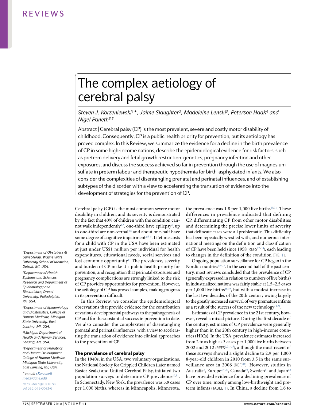 The Complex Aetiology of Cerebral Palsy