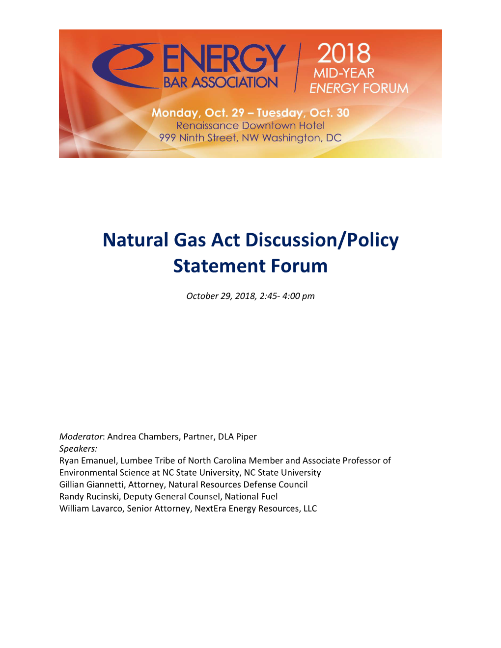 Natural Gas Act Discussion/Policy Statement Forum