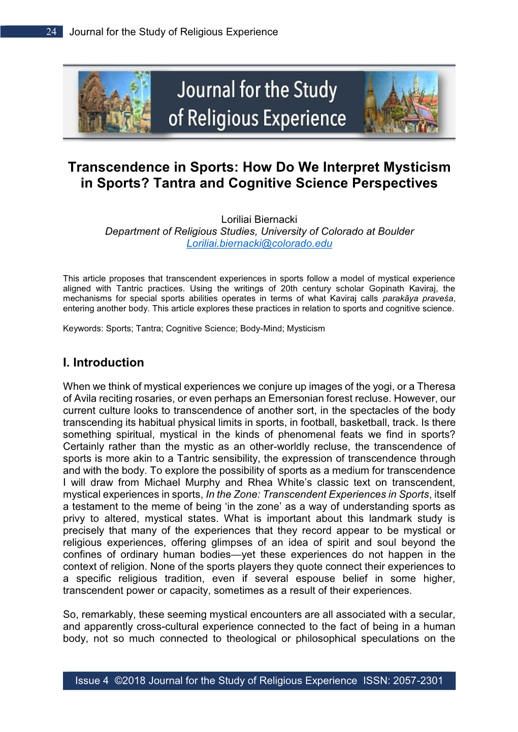Transcendence in Sports: How Do We Interpret Mysticism in Sports? Tantra and Cognitive Science Perspectives