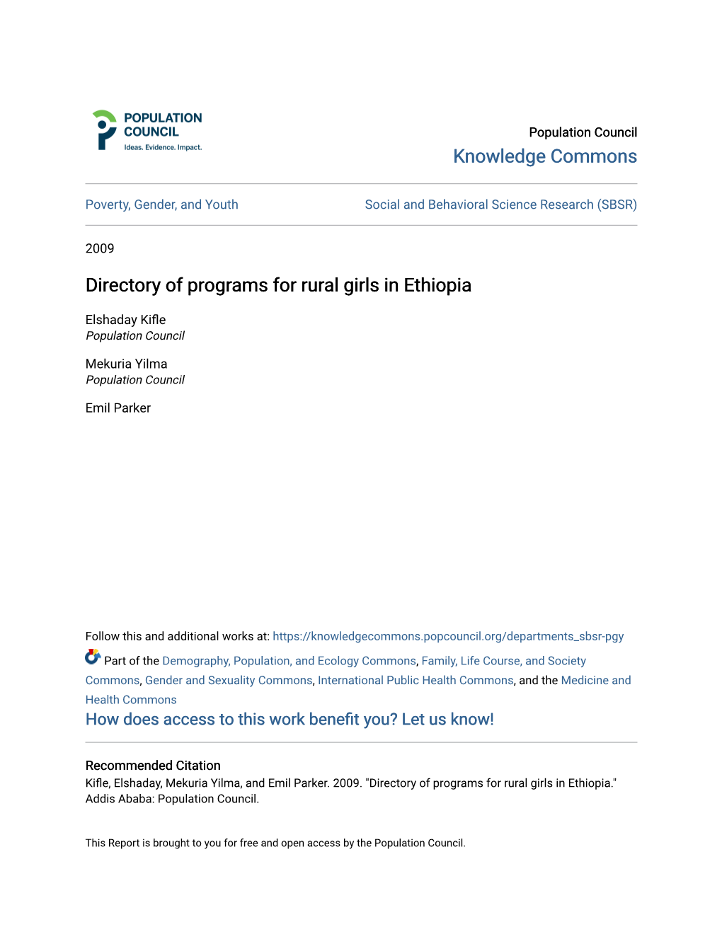 Directory of Programs for Rural Girls in Ethiopia