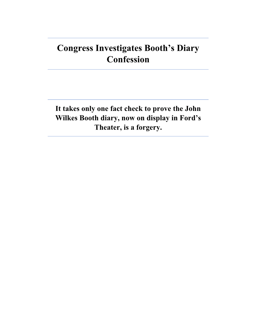 Congress Investigates Booth's Diary Confession