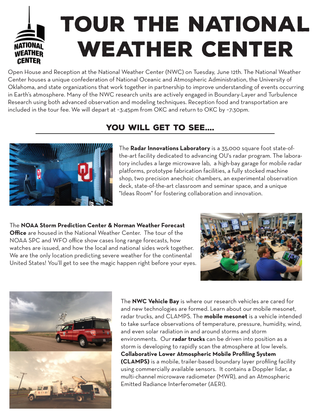 Tour the National Weather Center Open House and Reception at the National Weather Center (NWC) on Tuesday, June 12Th