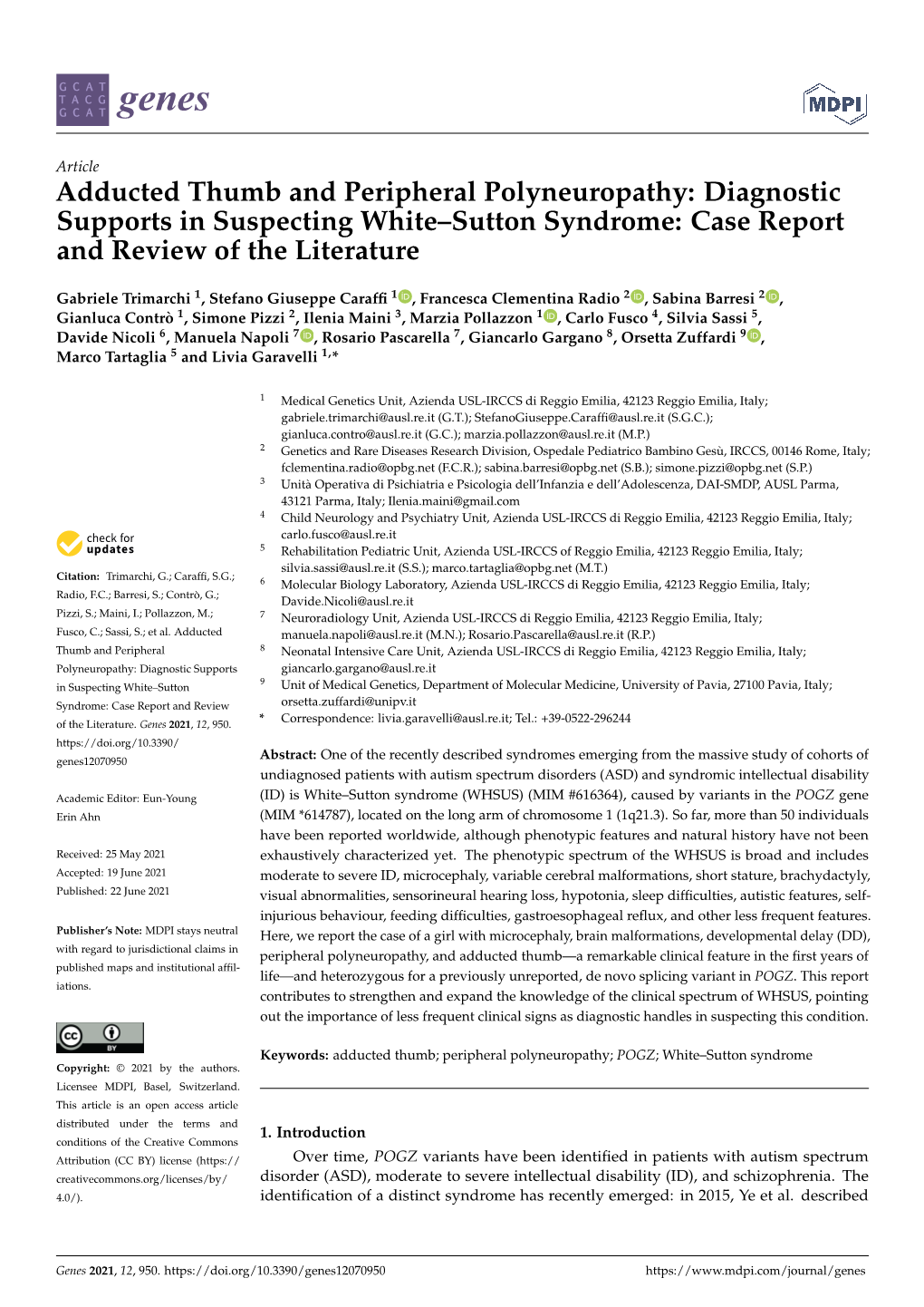 Adducted Thumb and Peripheral Polyneuropathy: Diagnostic Supports in Suspecting White–Sutton Syndrome: Case Report and Review of the Literature