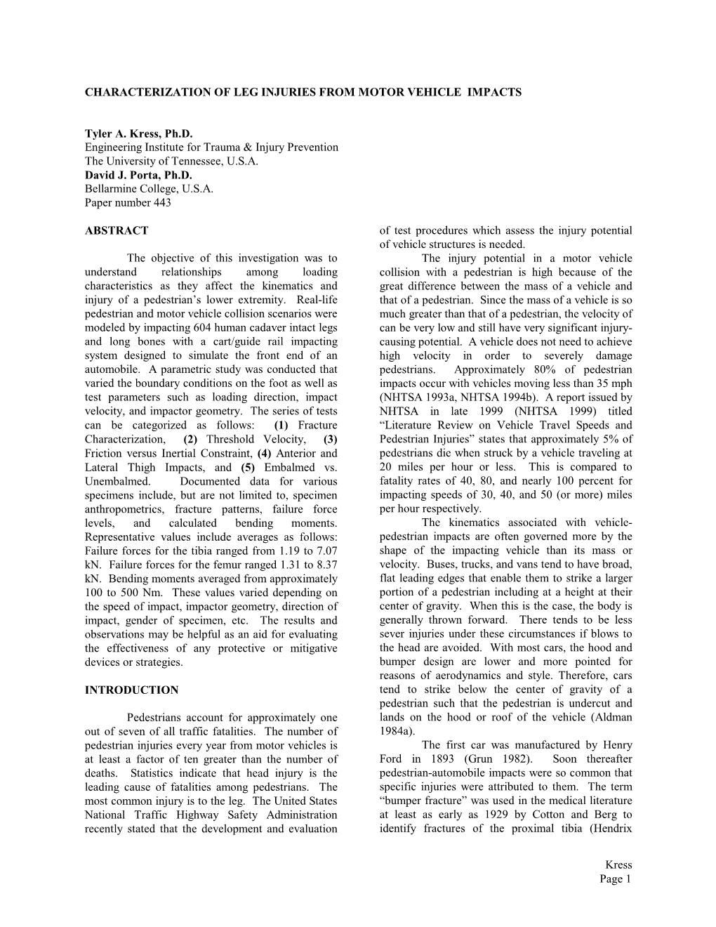 Characterization of Leg Injuries from Motor Vehicle Impacts