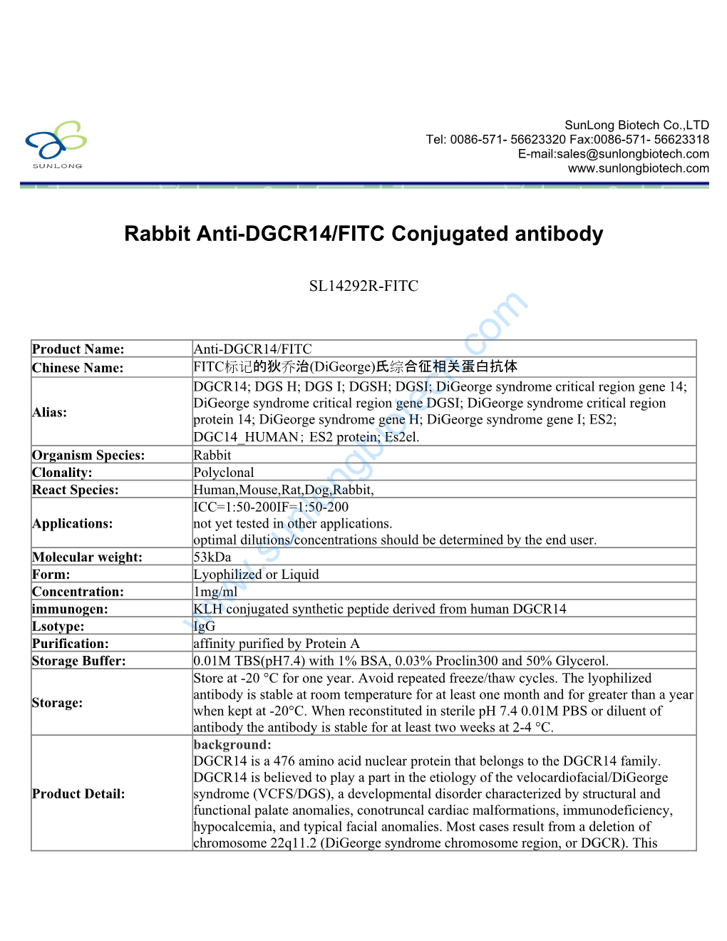 Rabbit Anti-DGCR14/FITC Conjugated Antibody-SL14292R