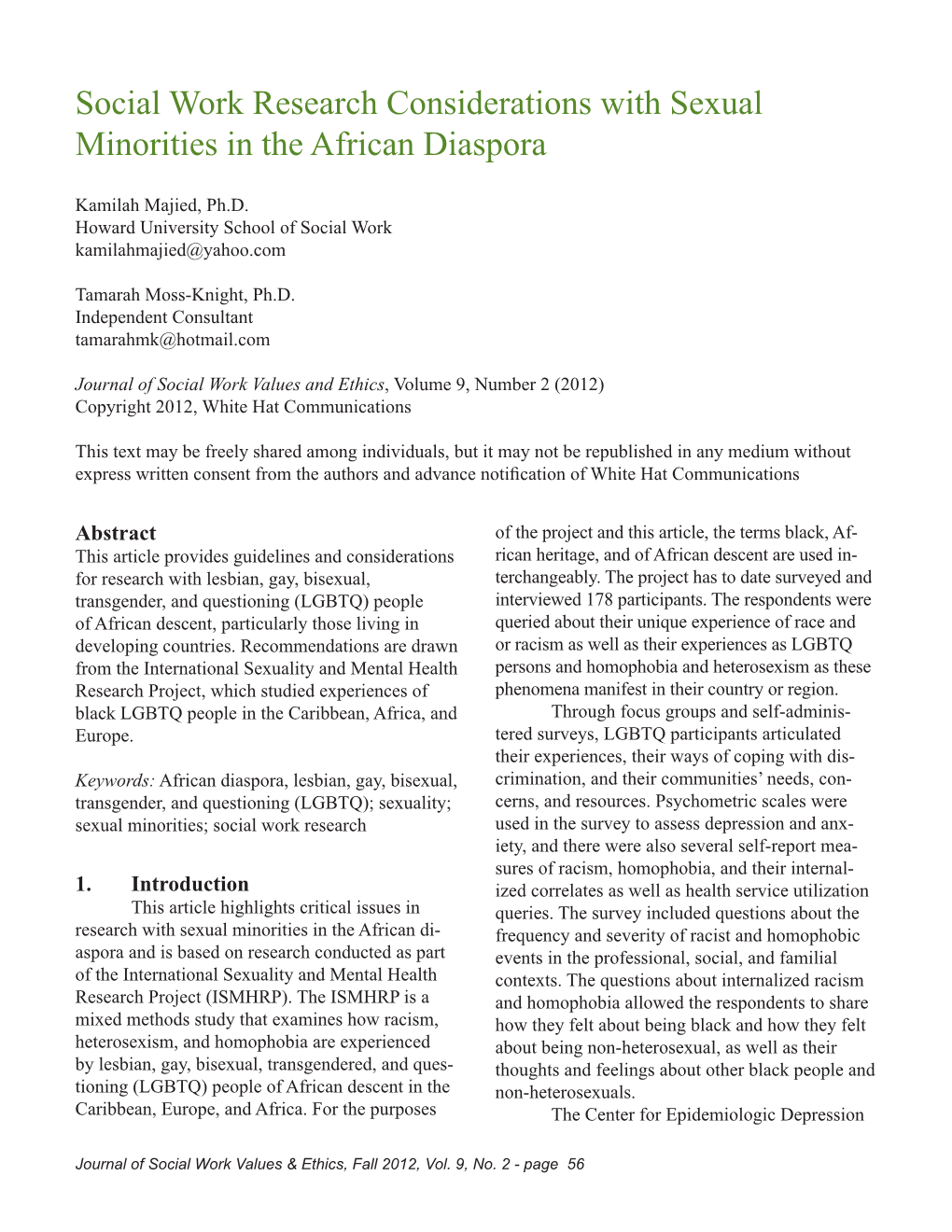 Social Work Research Considerations with Sexual Minorities in the African Diaspora