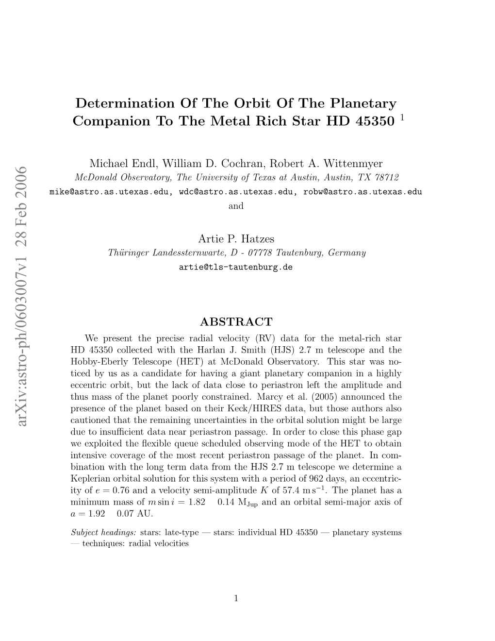 Determination of the Orbit of the Planetary Companion to the Metal