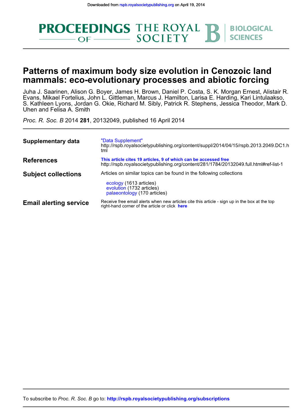 Mammals: Eco-Evolutionary Processes and Abiotic Forcing