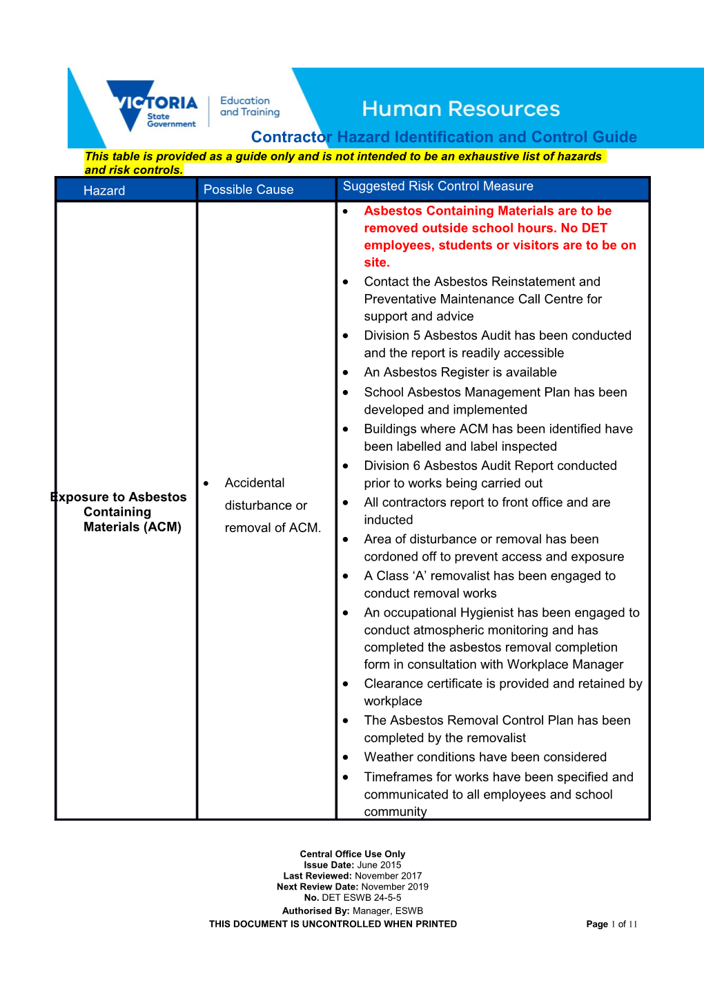 Contractor Hazard Identification and Control Guide