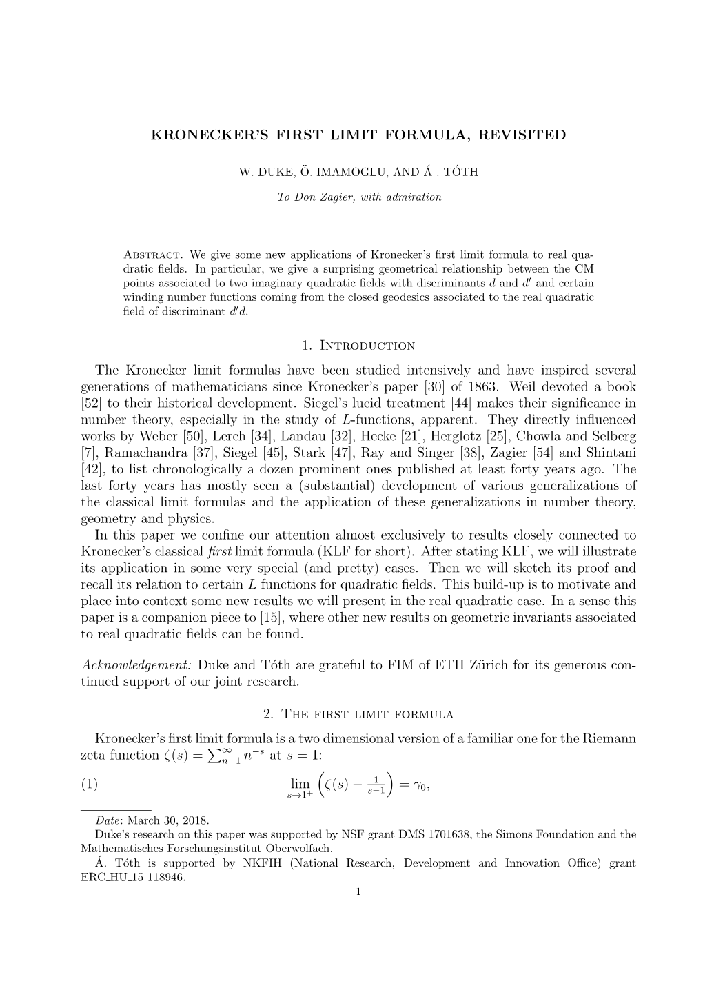 Kronecker's First Limit Formula, Revisited 1