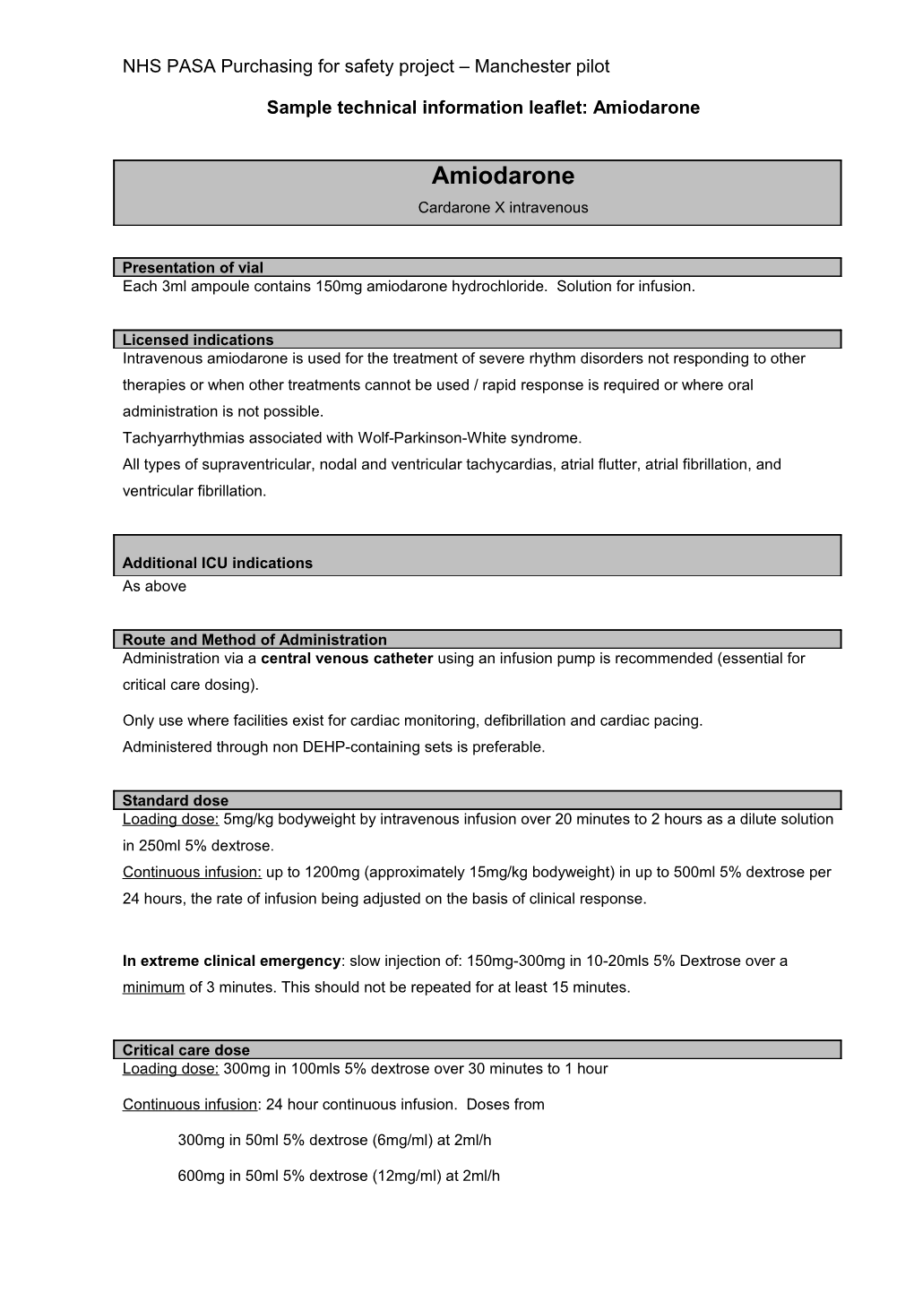 Sample Technical Information Leaflet: Amiodarone