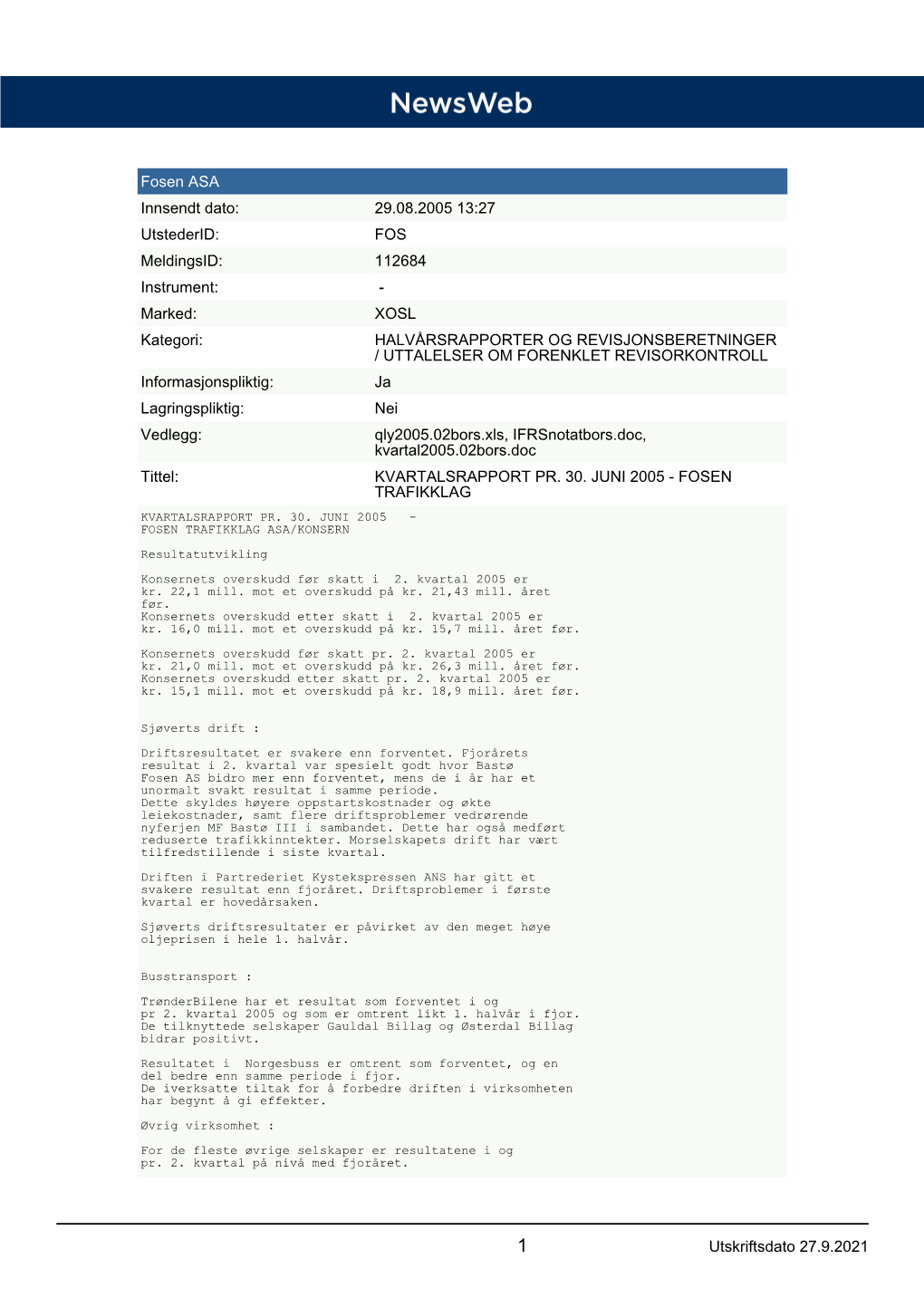 FOS Meldingsid: 112684 Instrument