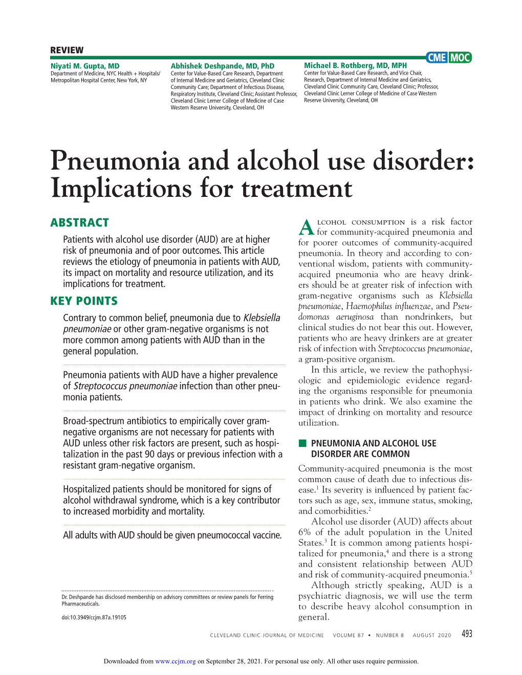 Pneumonia and Alcohol Use Disorder: Implications for Treatment