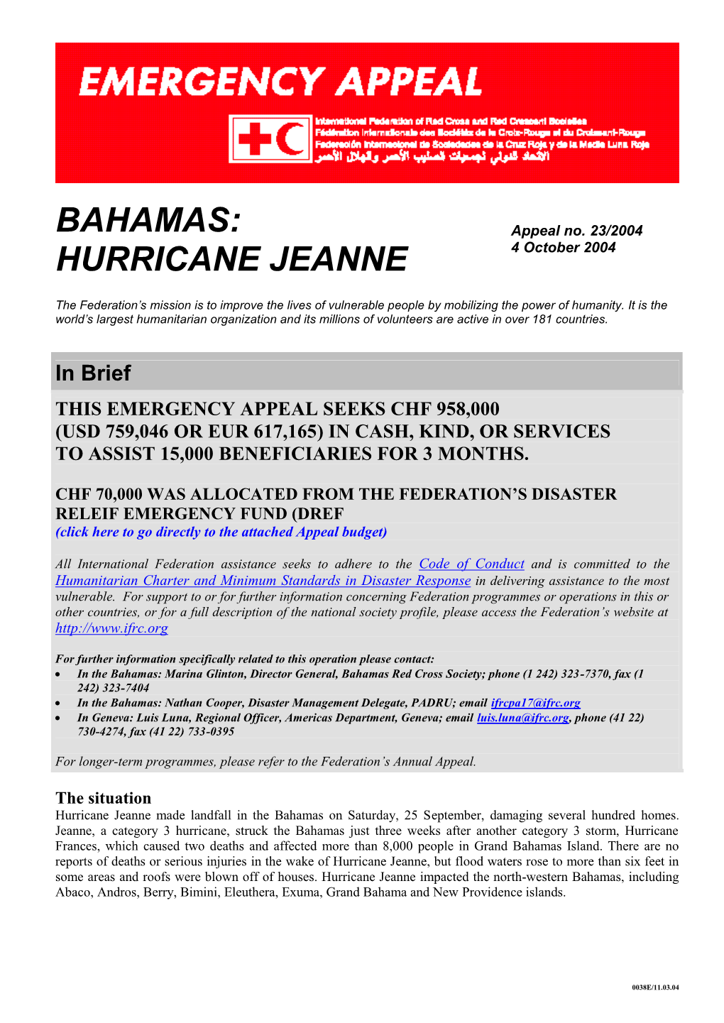 Bahamas: Hurricane Jeanne
