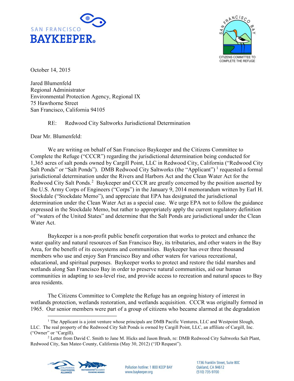 Read the Letter to the EPA from Baykeeper and Citizens Committee