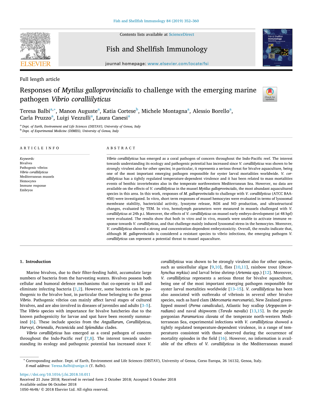 Responses of Mytilus Galloprovincialis to Challenge with the Emerging