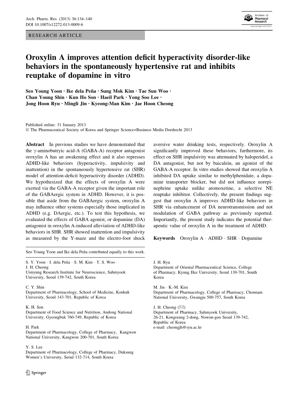 Oroxylin a Improves Attention Deficit Hyperactivity Disorder Rat Inhibits