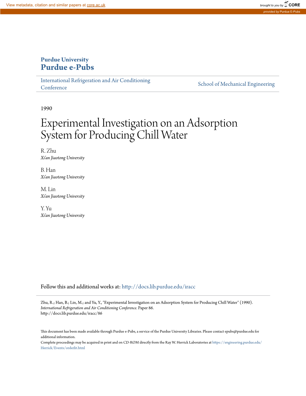 Experimental Investigation on an Adsorption System for Producing Chill Water R