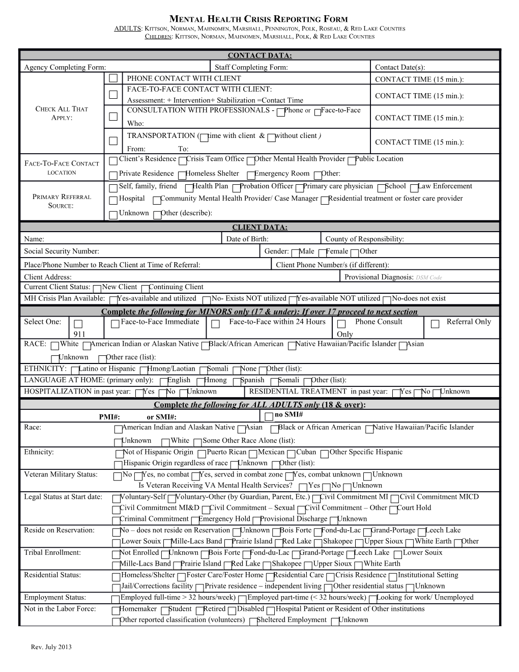 Crisis Intervention/Stabilization Individualized Treatment Plan