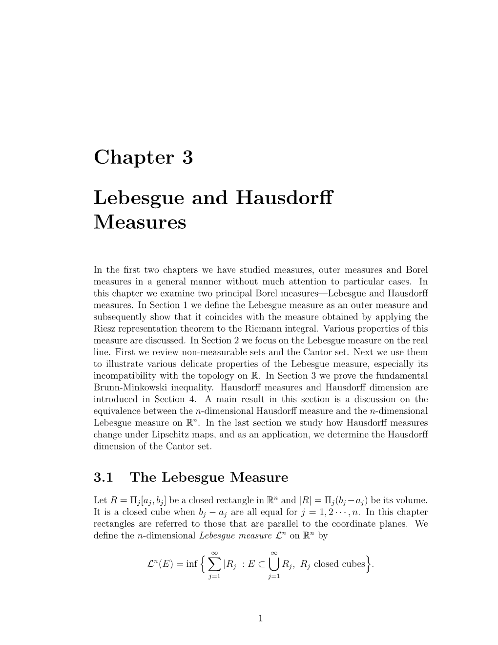 Chapter 3 Lebesgue and Hausdorff Measures