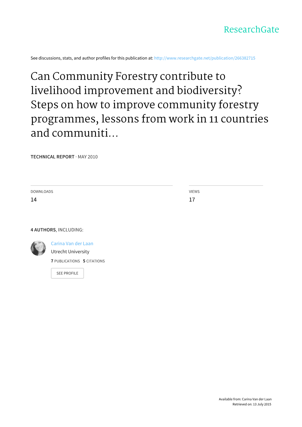Steps on How to Improve Community Forestry Programmes, Lessons from Work in 11 Countries and Communiti