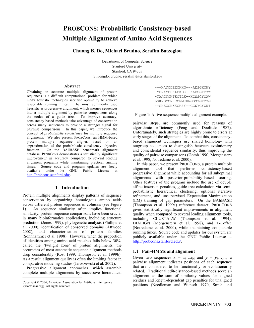 PROBCONS: Probabilistic Consistency-Based Multiple Alignment of Amino Acid Sequences