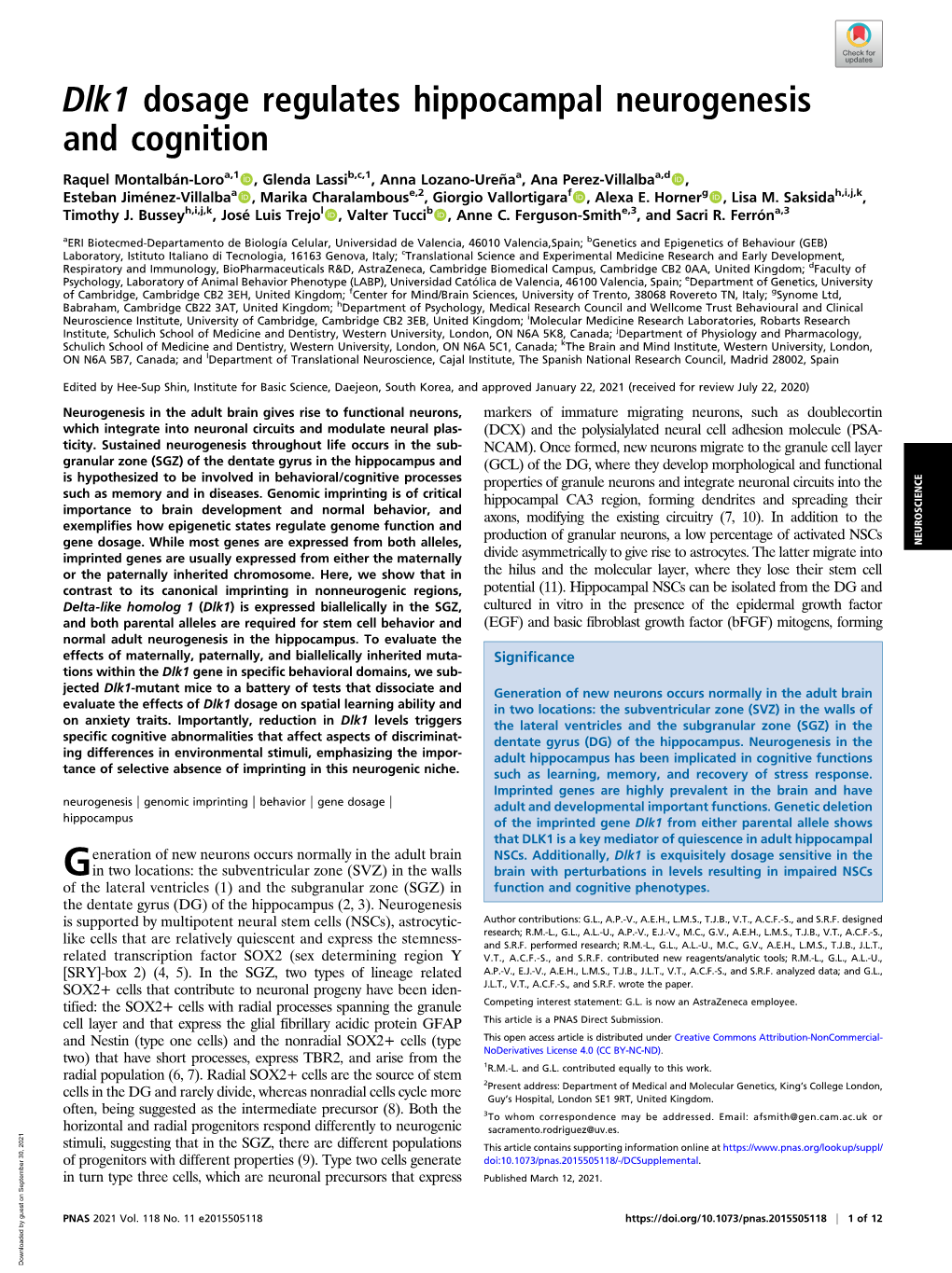 Dlk1 Dosage Regulates Hippocampal Neurogenesis and Cognition