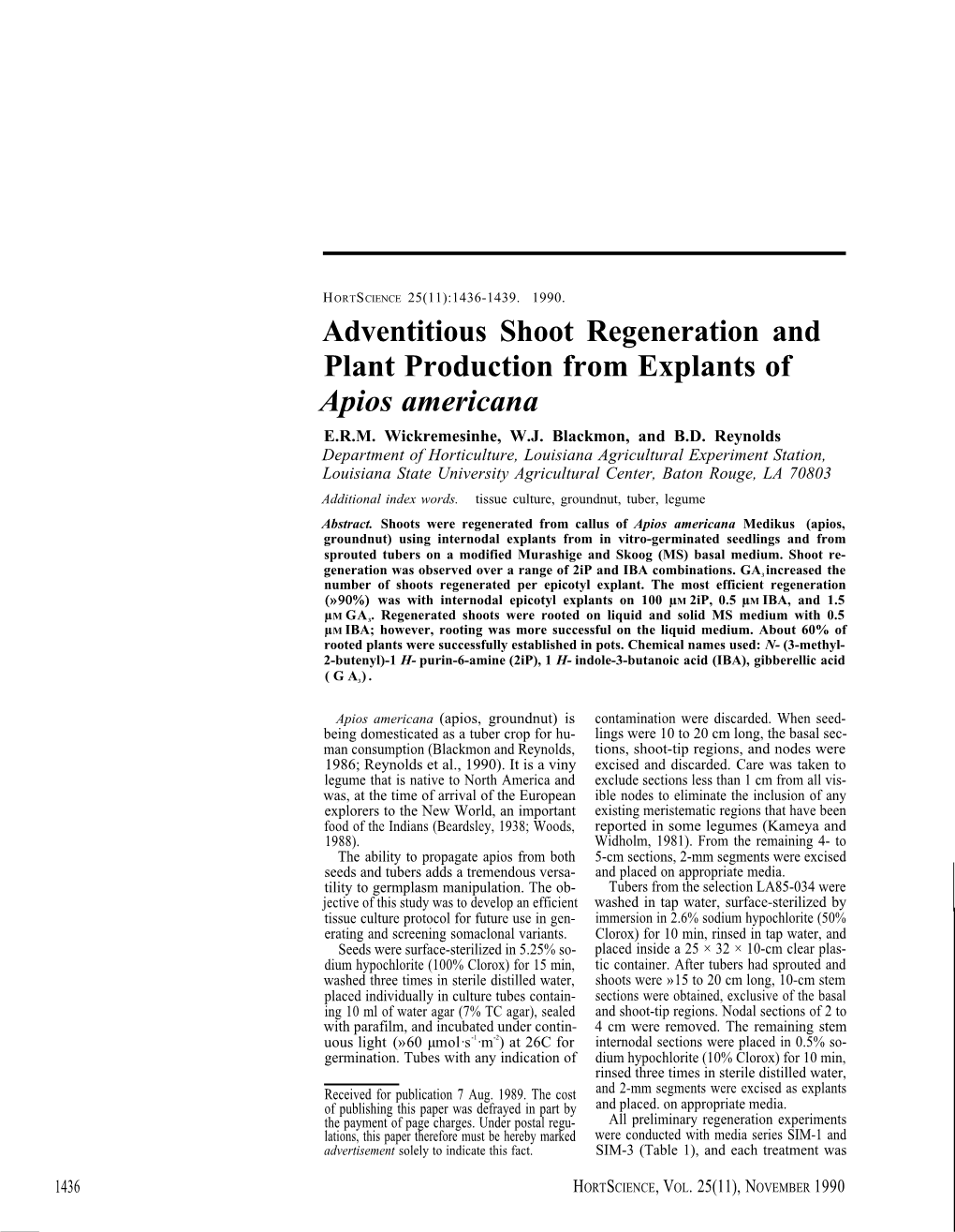 "Adventitious Shoot Regeneration and Plant Production from Explants Of