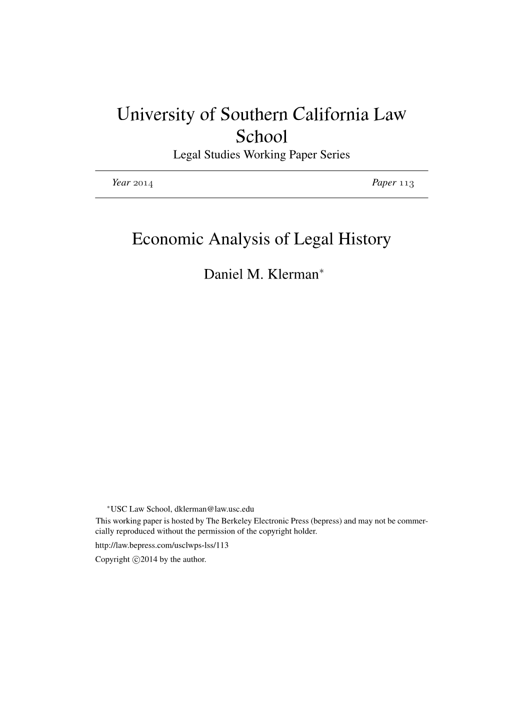 Economic Analysis of Legal History