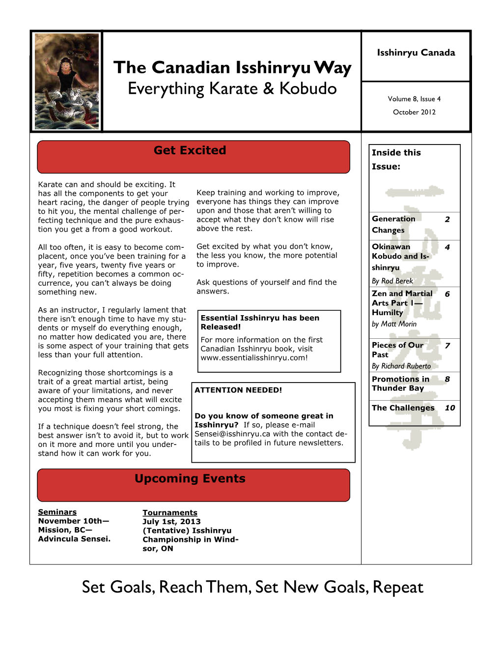 The Canadian Isshinryu Way Everything Karate & Kobudo Volume 8, Issue 4 October 2012