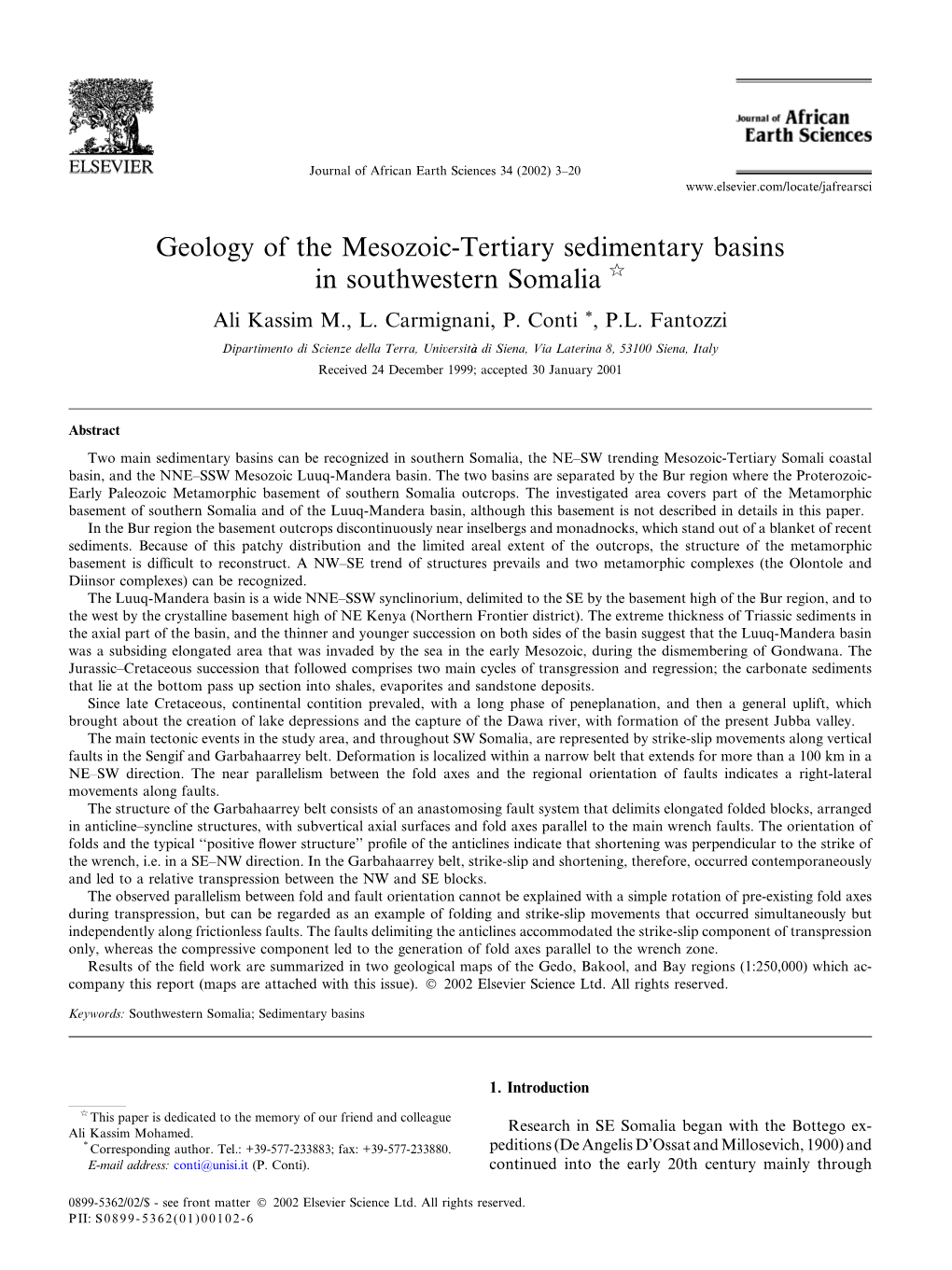 Geology of the Mesozoic-Tertiary Sedimentary Basins in Southwestern Somalia Q Ali Kassim M., L