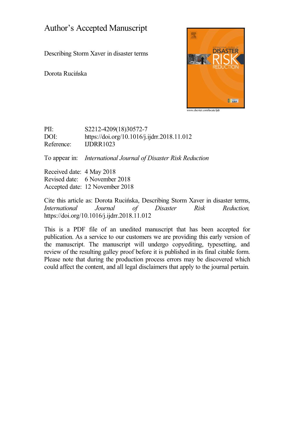 Describing Storm Xaver in Disaster Terms