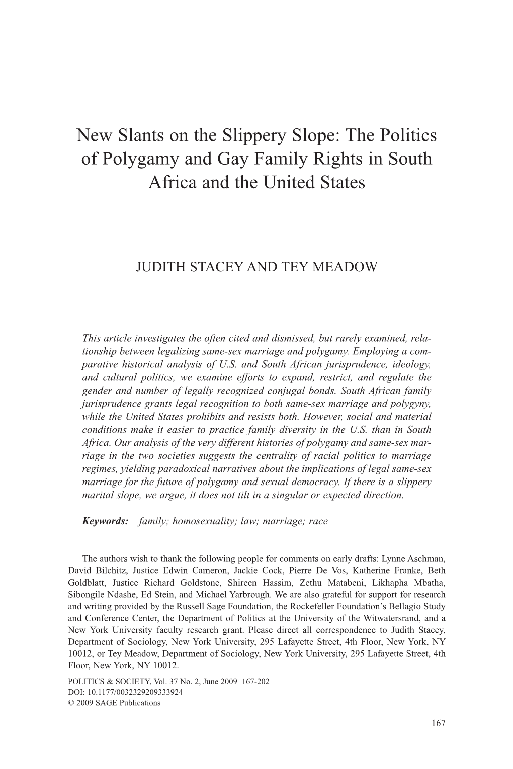 The Politics of Polygamy and Gay Family Rights in South Africa and the United States