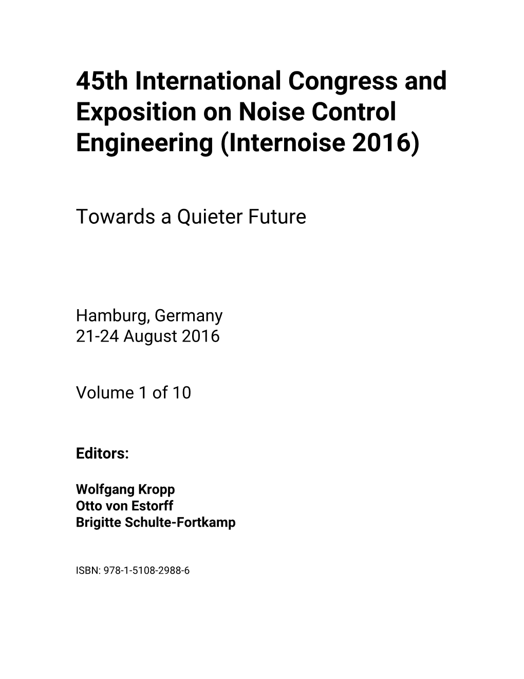 45Th International Congress and Exposition on Noise Control