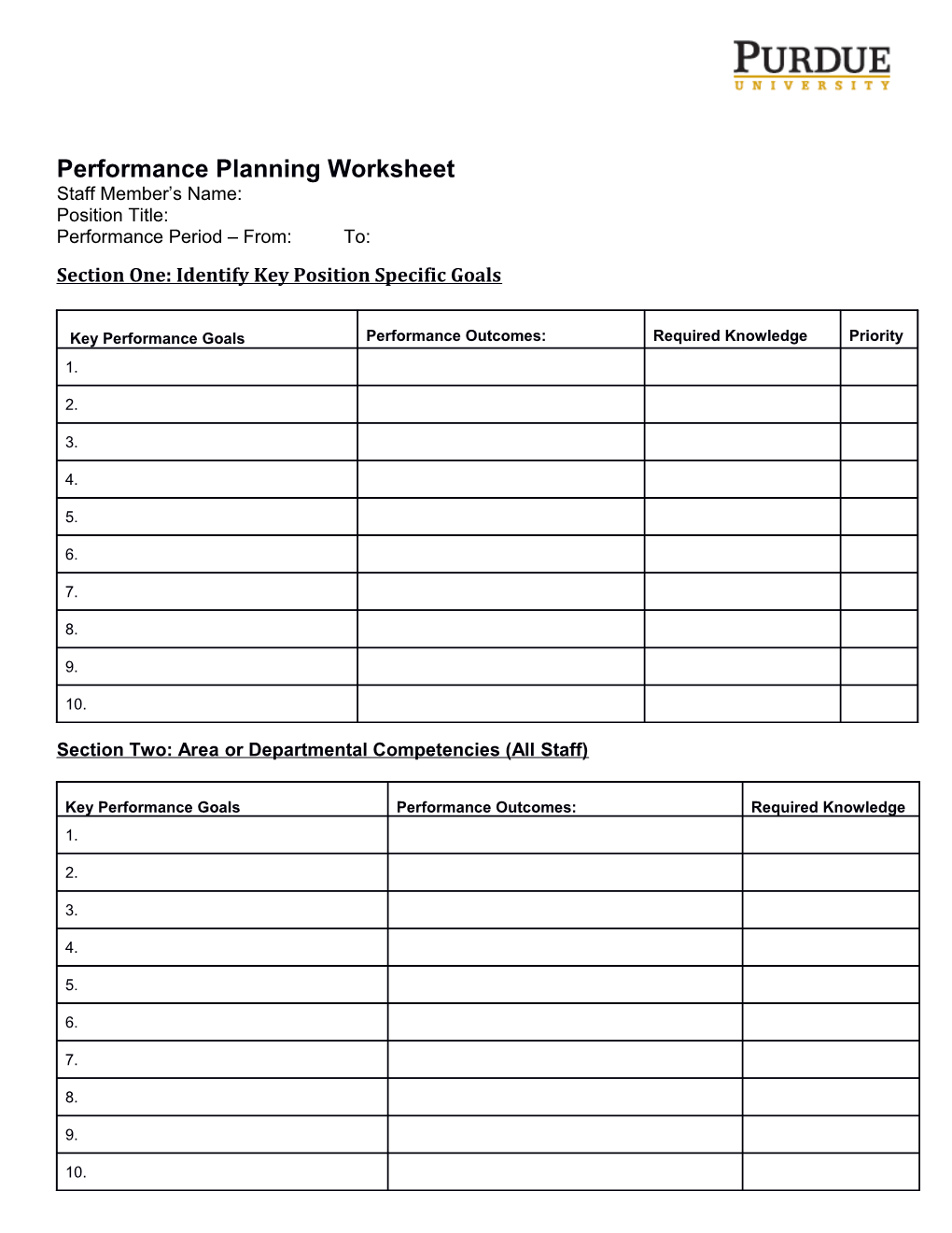 Performance Planning Worksheet