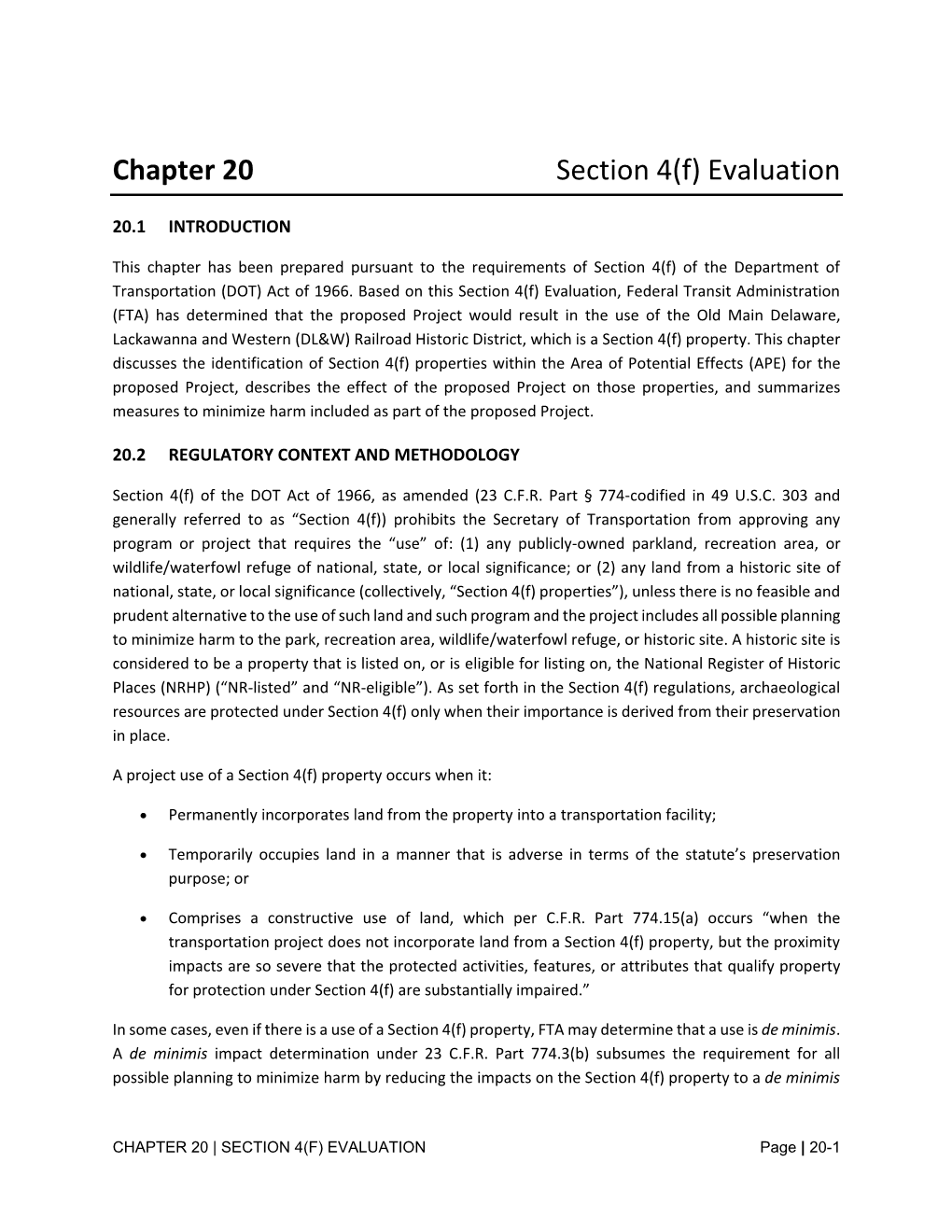 Chapter 20 Section 4(F) Evaluation