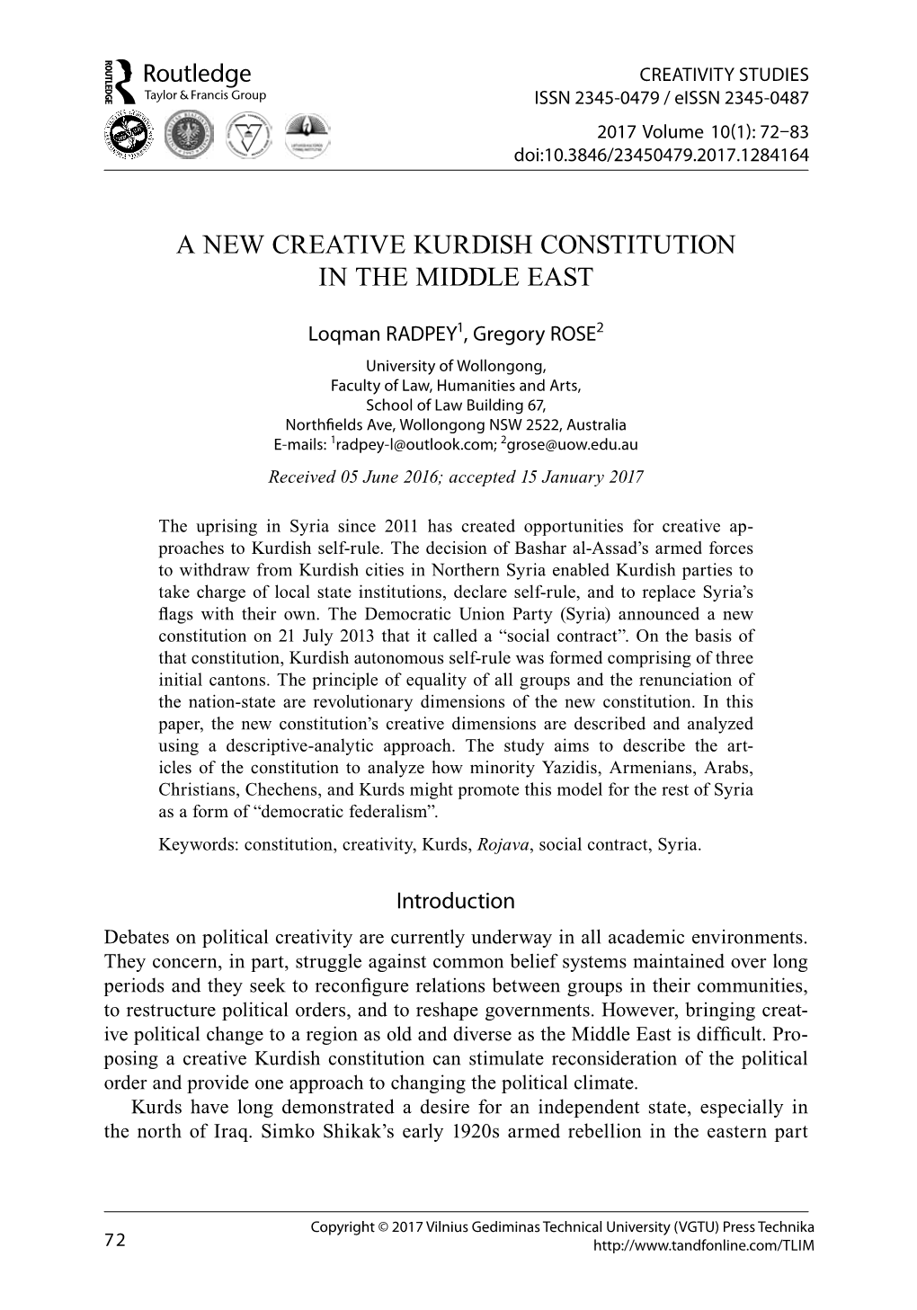 A New Creative Kurdish Constitution in the Middle East