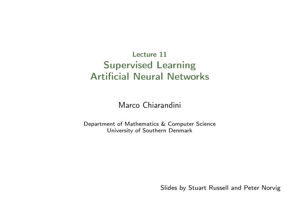 Lecture 11 Supervised Learning Artificial Neural Networks