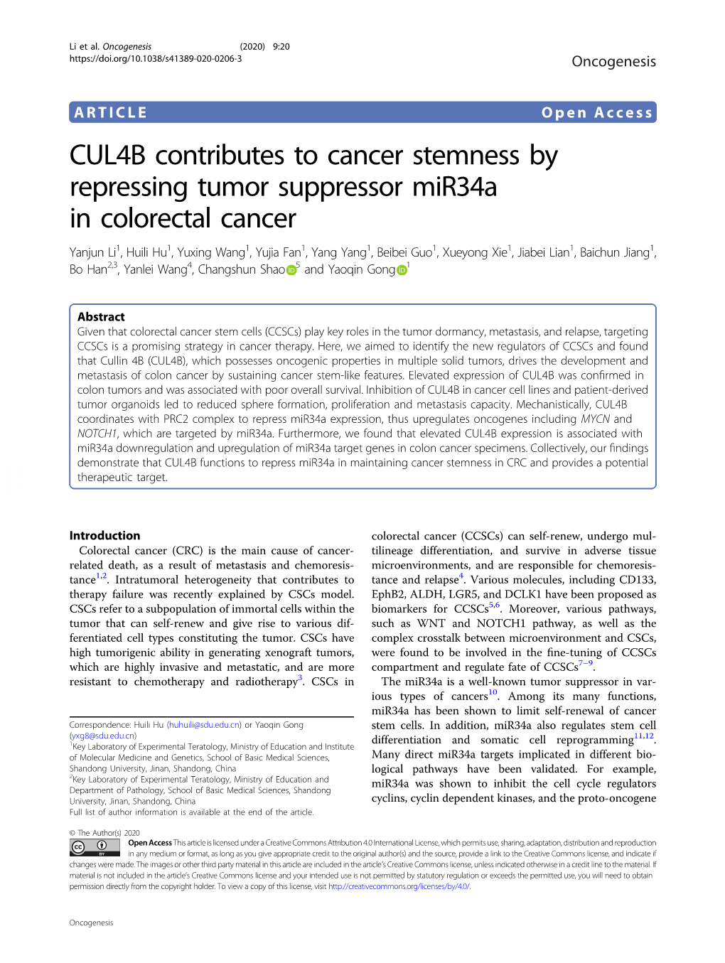 CUL4B Contributes to Cancer Stemness by Repressing Tumor