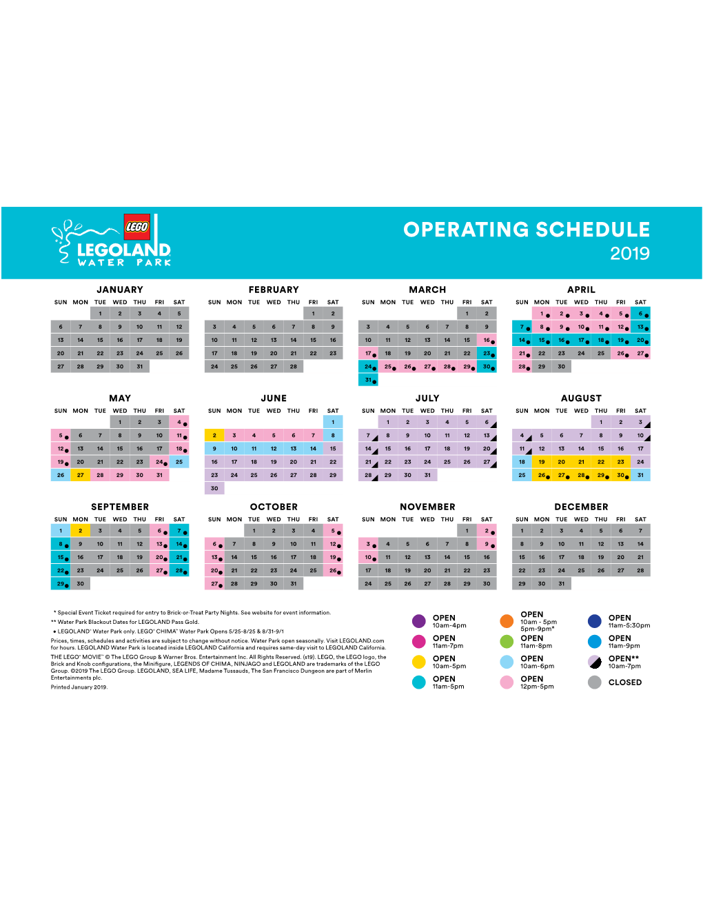 Operating Schedule 2019