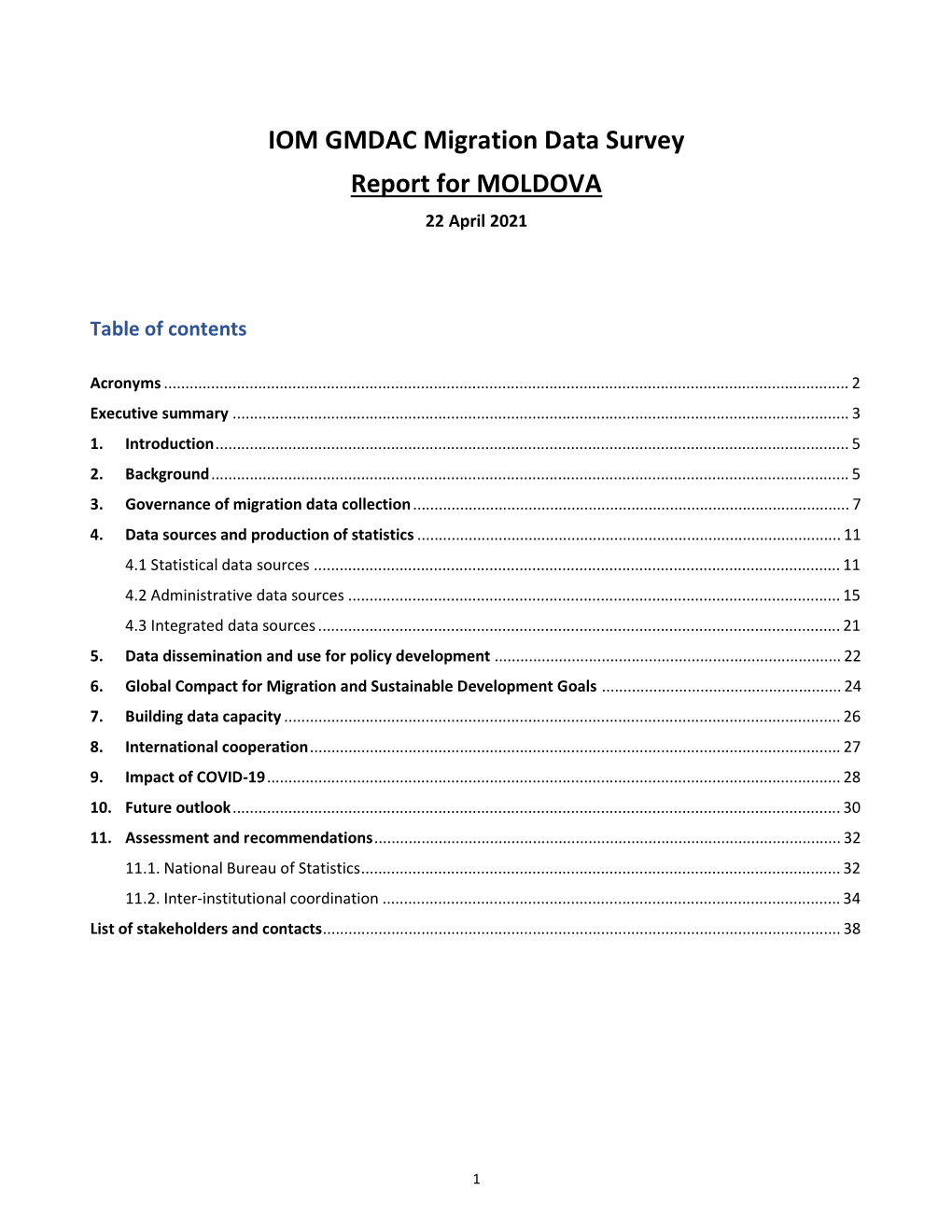 IOM GMDAC Migration Data Survey Report for MOLDOVA 22 April 2021