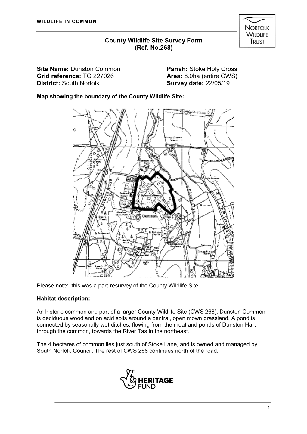 County Wildlife Site Survey Form (Ref