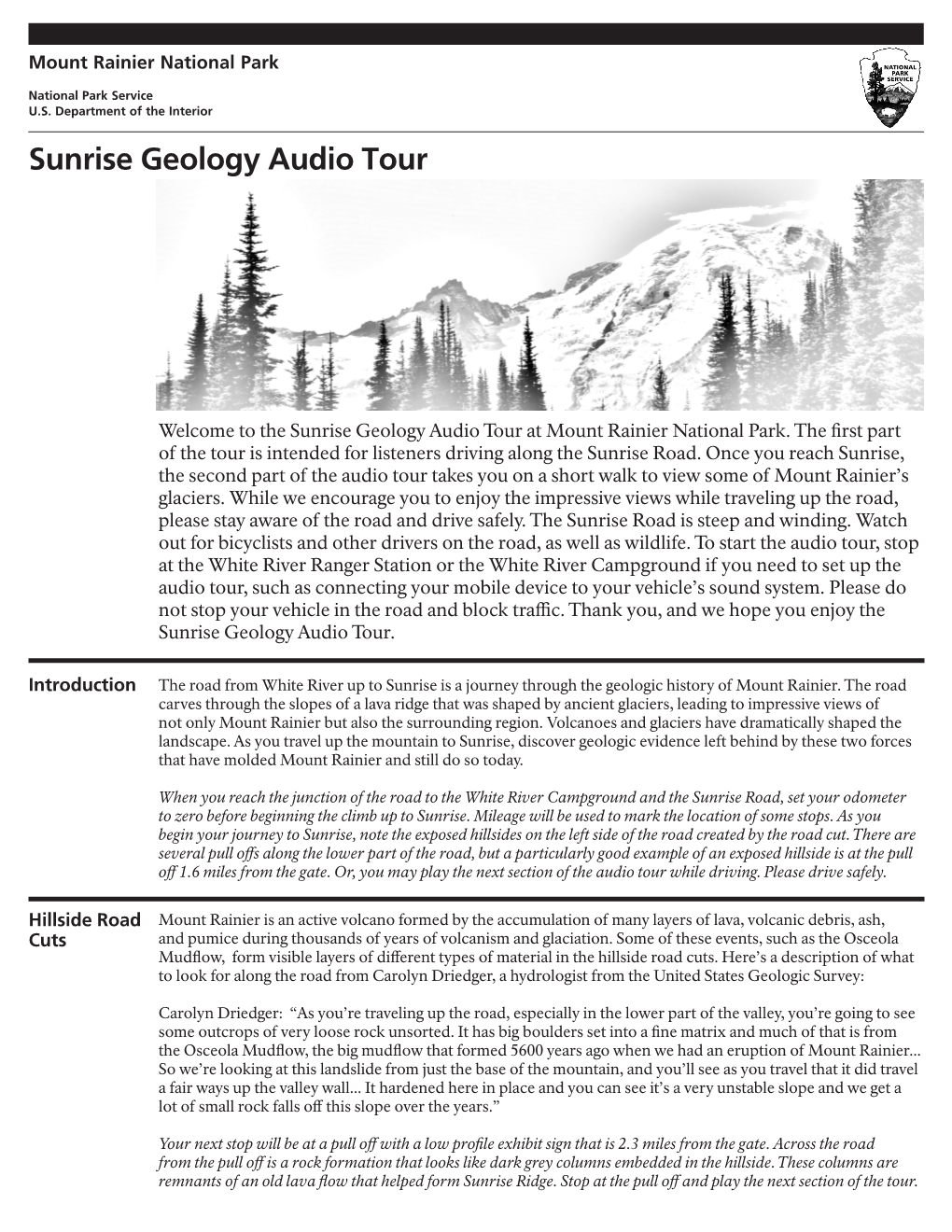 Sunrise Geology Audio Tour Transcript