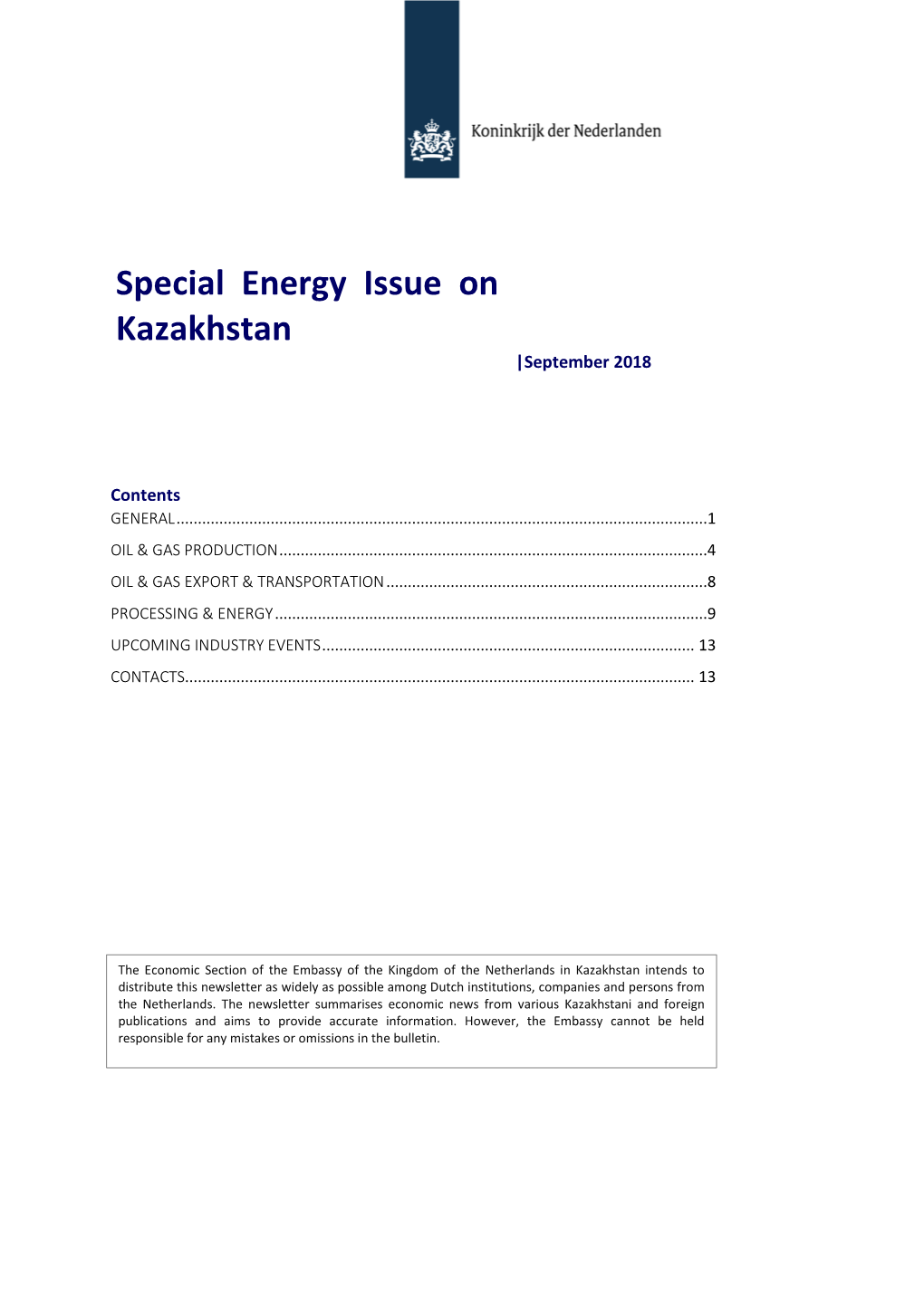 Special Energy Issue on Kazakhstan |September 2018