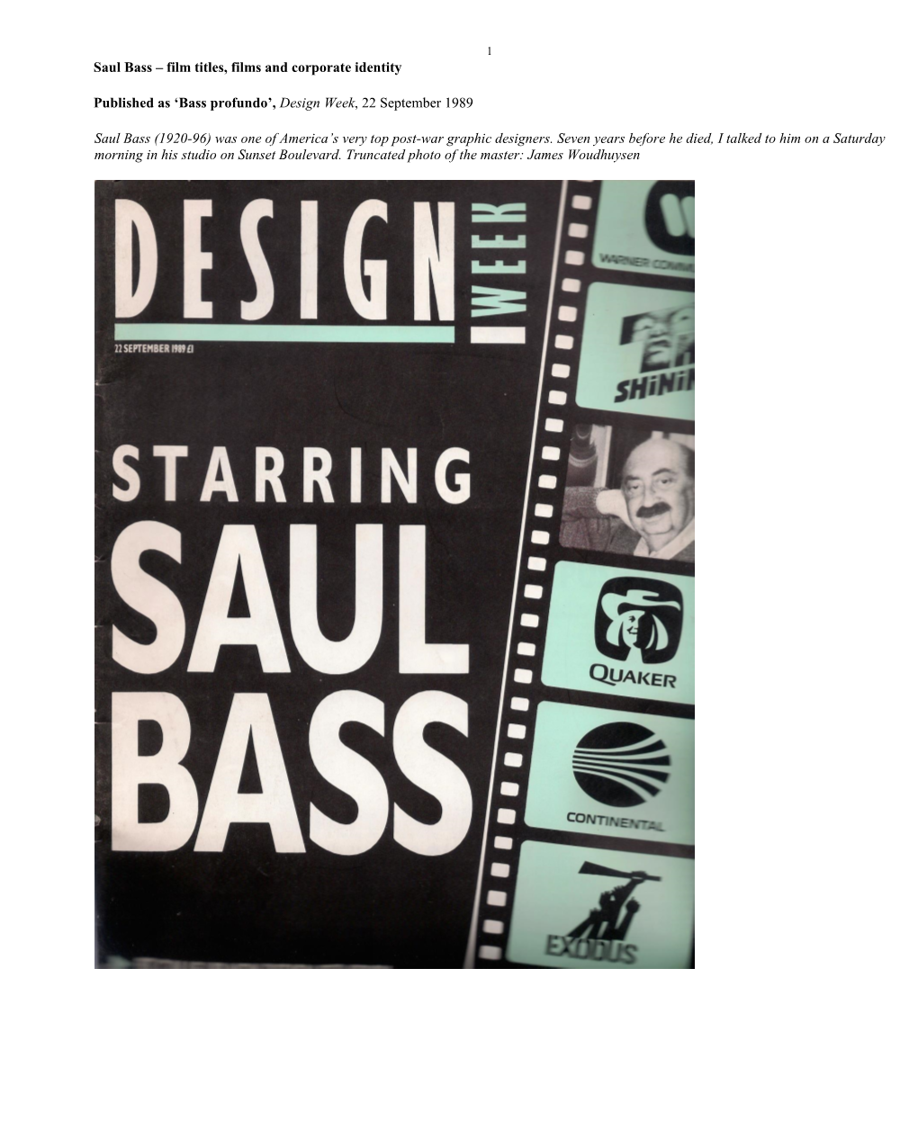 Saul Bass – Film Titles, Films and Corporate Identity