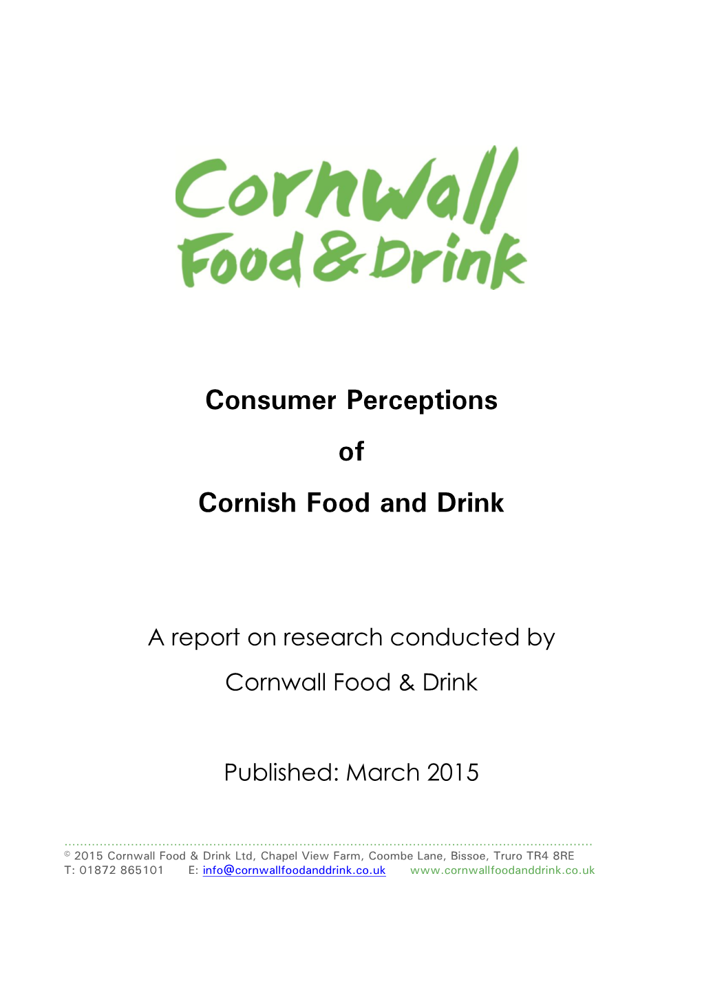 Consumer Perceptions of Cornish Food and Drink