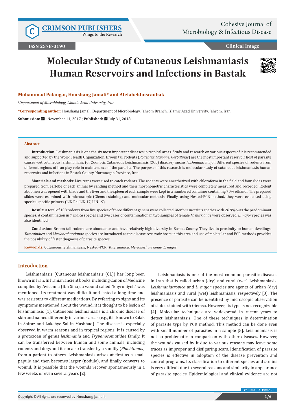 Molecular Study of Cutaneous Leishmaniasis Human Reservoirs and Infections in Bastak