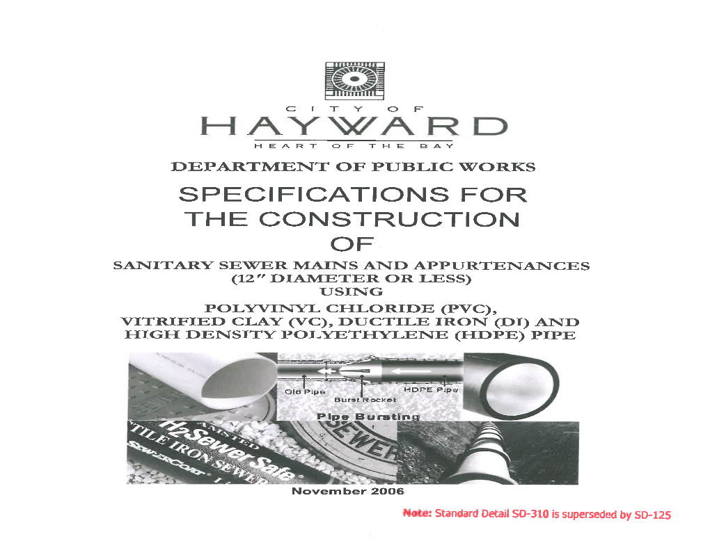 Specifications for the Construction of Sanitary Sewer Mains and Appurtenances