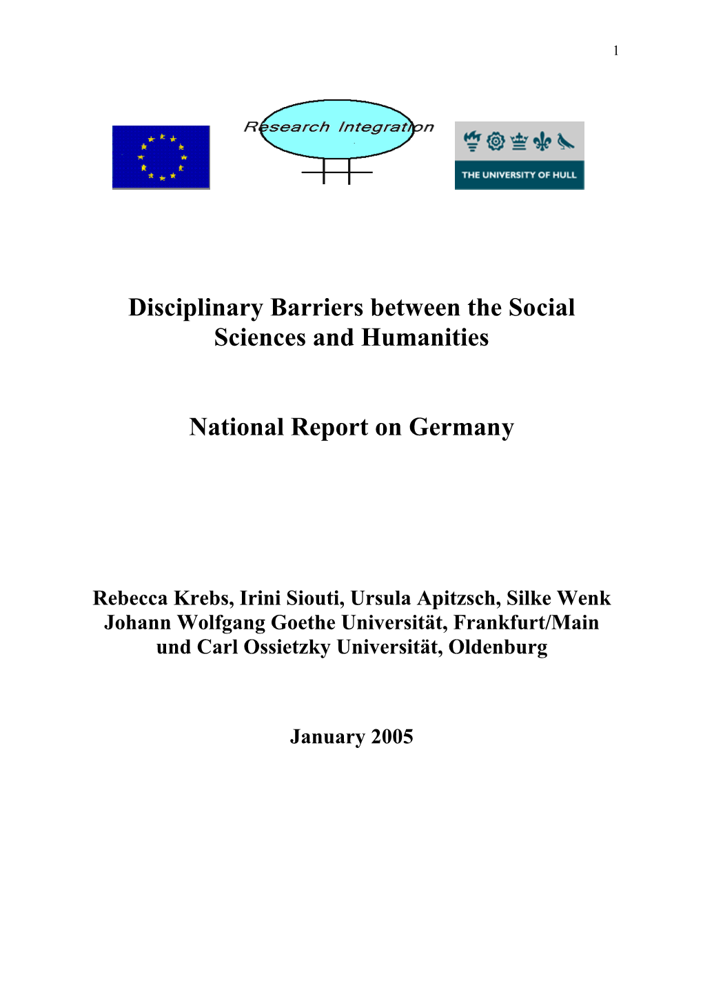 Disciplinary Barriers Between the Social Sciences and Humanities National Report on Germany